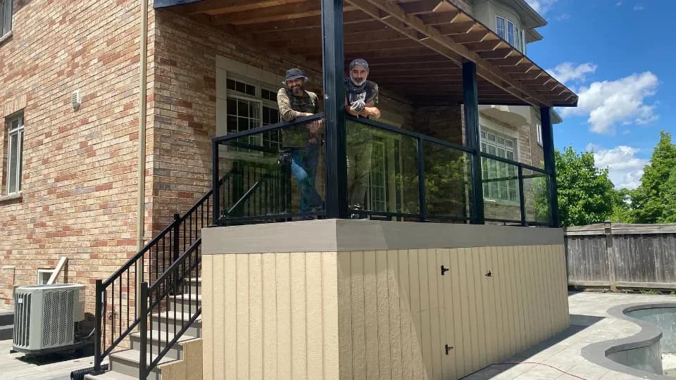 Completed stone veneer porch with granite steps