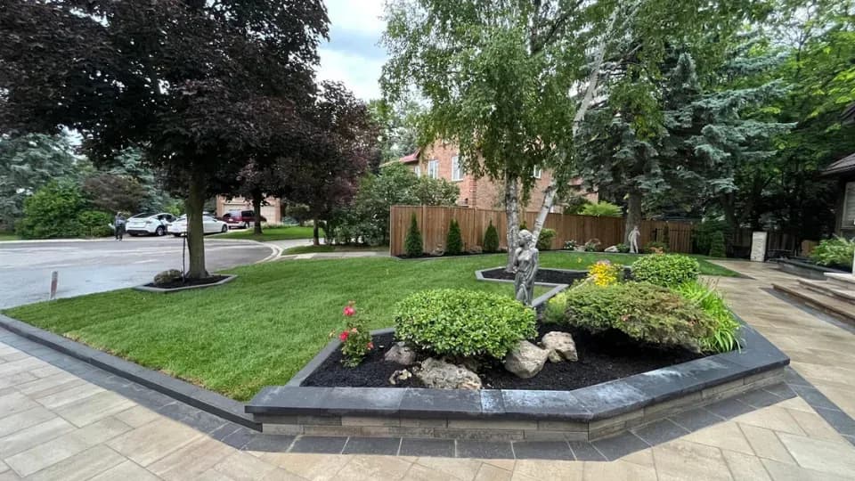 Beautiful landscaped garden with retaining walls